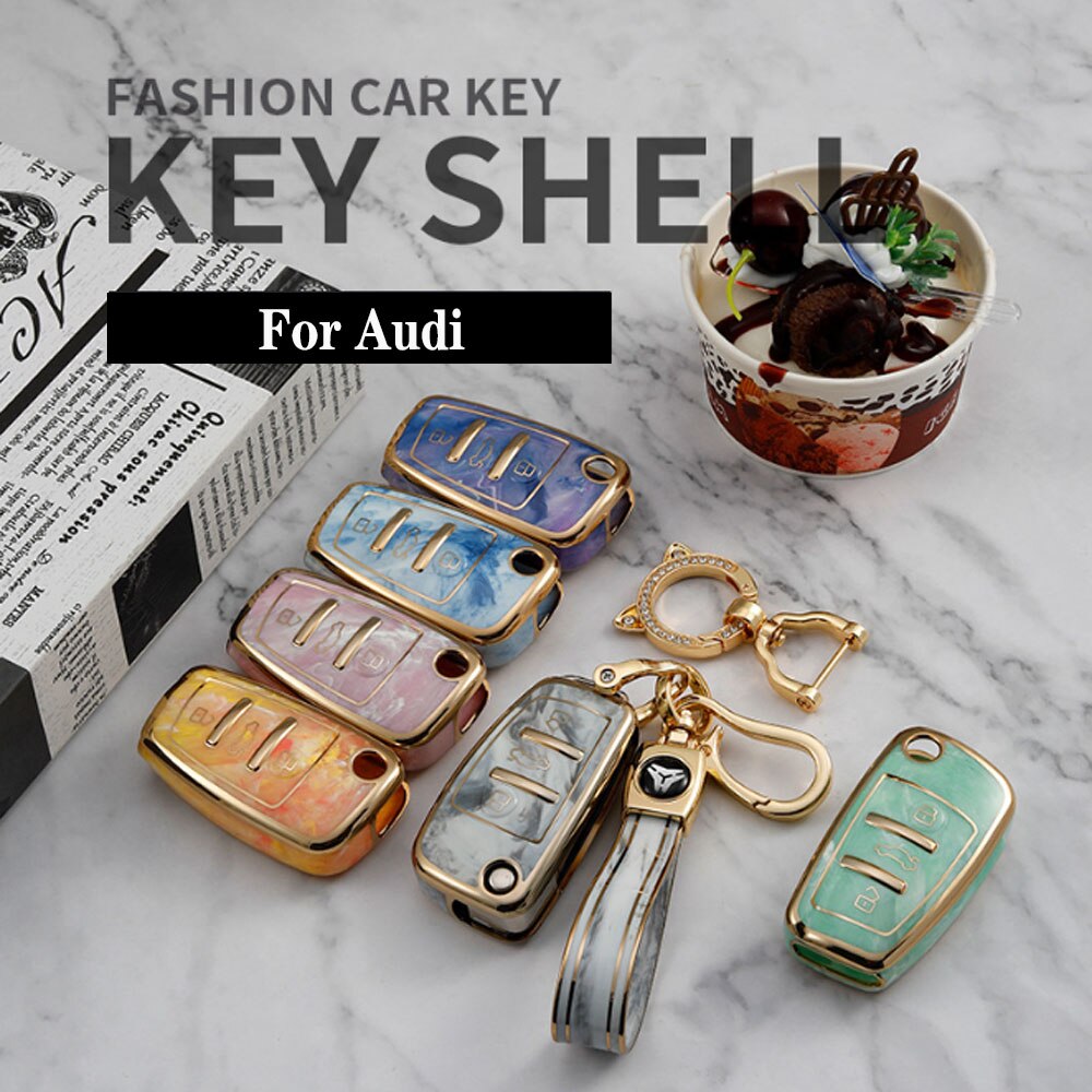 Carsine Audi Car Key Case Gold Inlaid With Jade