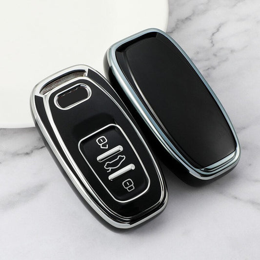 Carsine Audi Car Key Cover Silver Edge Black / Key case