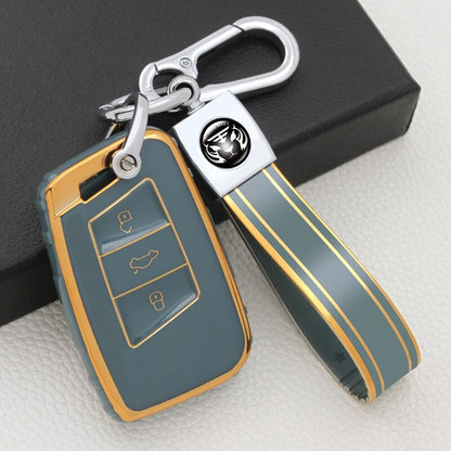Carsine Volkswagen Car Key Case Golden Edge Grey / Key case + strap