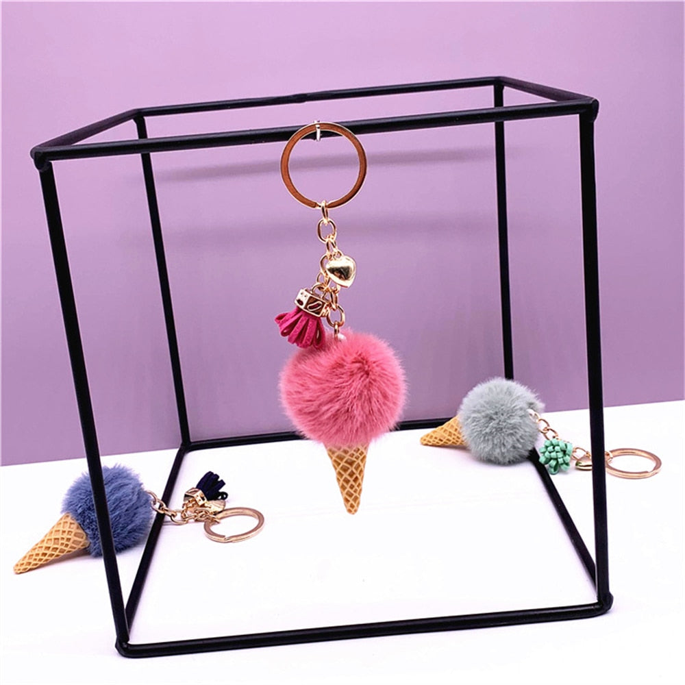 Carsine Ice Cream Plush Ball Keychain Red