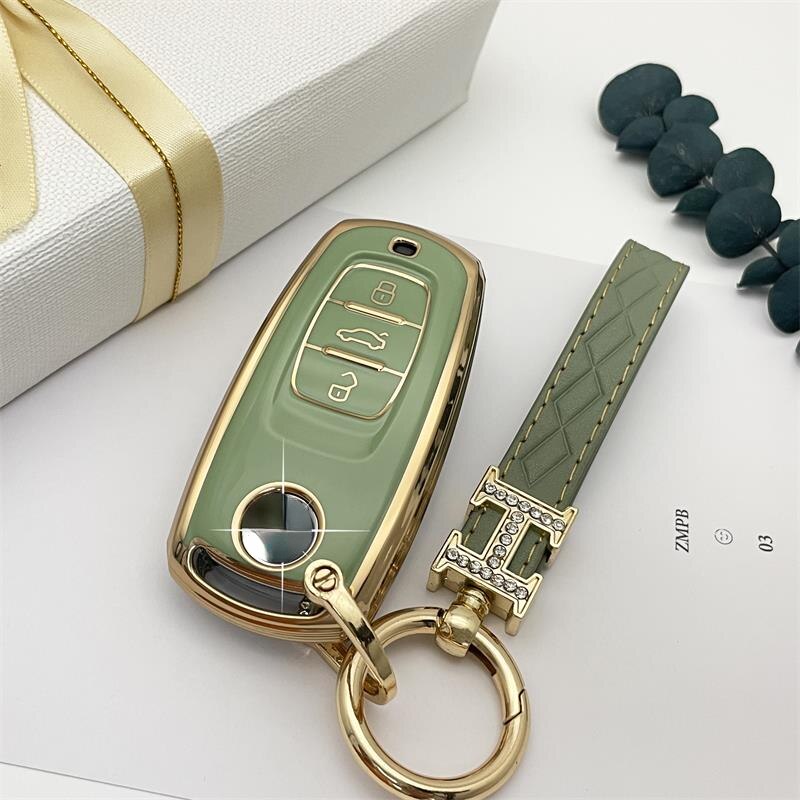 Carsine Volkswagen Car Key Case Rhinestones Keychain Green / Key case + strap