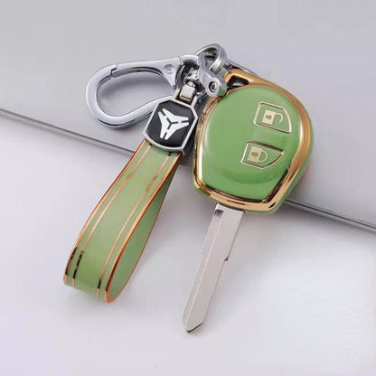 Carsine Suzuki Car Key Case Golden Edge Green / Key case + strap