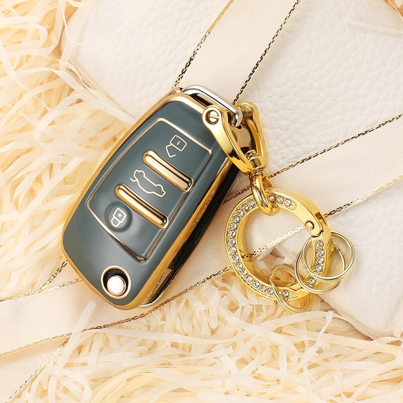 Carsine Audi Car Key Case Golden Edge Grey / Key case + O chain