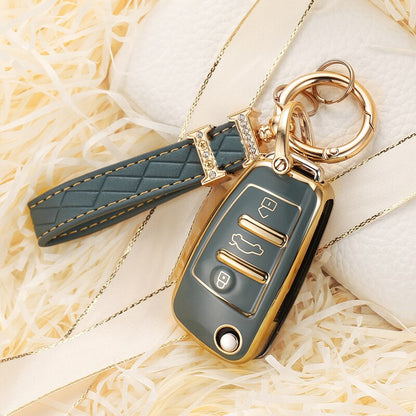 Carsine Audi Car Key Case Golden Edge Grey / Key case + strap