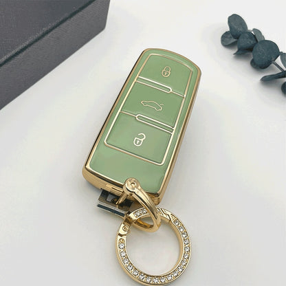 Carsine Volkswagen Car Key Case Golden Edge Green / Key case + O chain