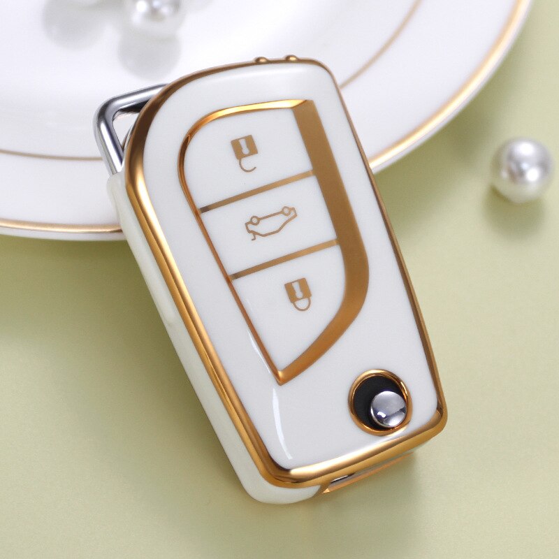 Carsine Toyota Car Key Case Golden Edge 3 Buttons / White / Key case