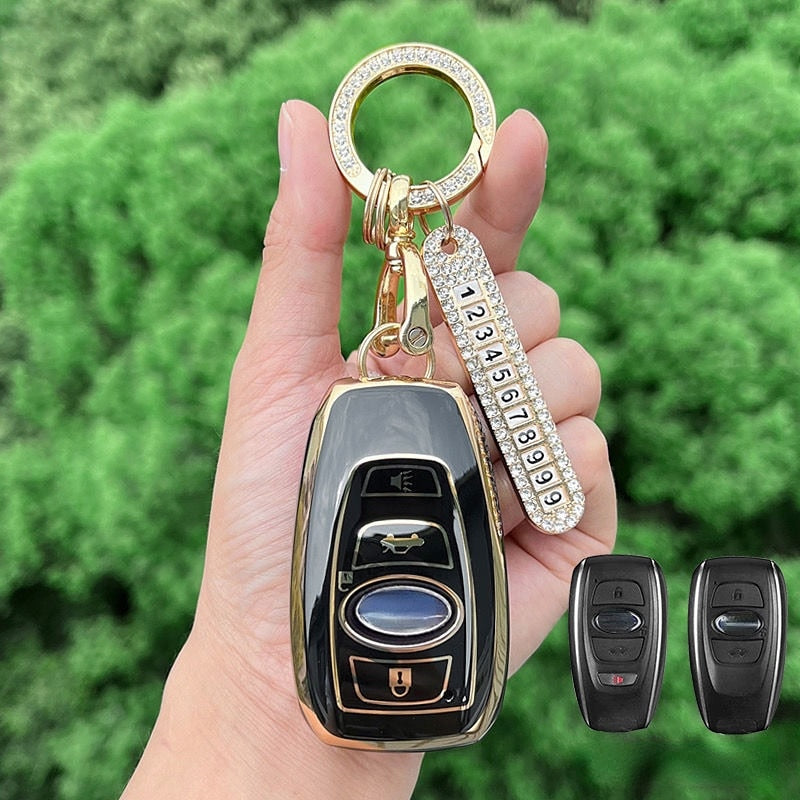 Carsine Subaru Car Key Case Golden Edge Black / Key case + O chain
