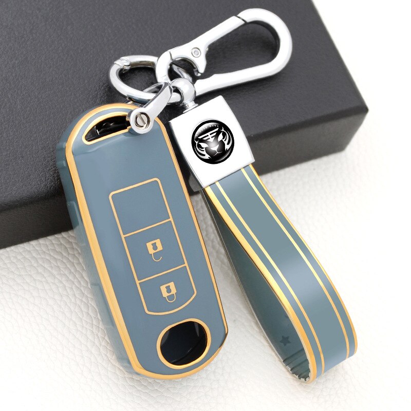 Carsine Mazda Car Key Case Golden Edge Grey / Key case + strap