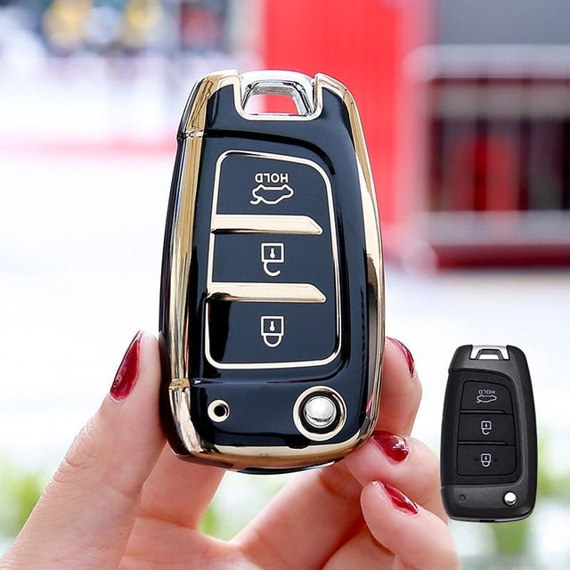 Carsine Hyundai Car Key Case Golden Edge Black / Key case