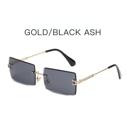 Carsine Rimless Cutaway Square Gradient Ocean Sunglasses black ash