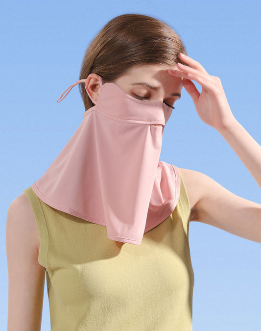 Carsine Summer Ice Silk Sunscreen Mask Women's Neck Protection UV UPF 50+ Pink