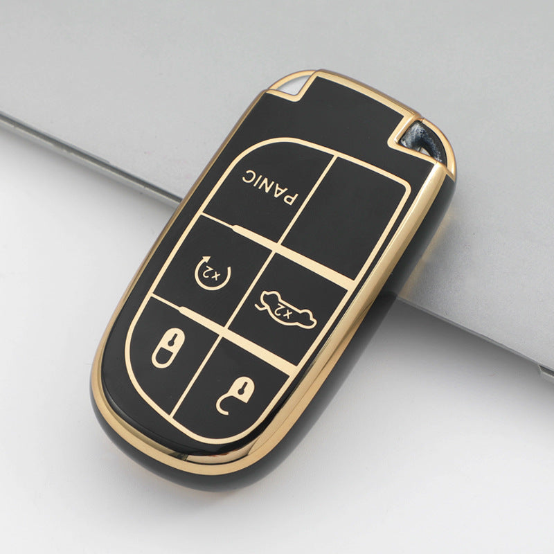 Carsine Jeep Dodge Chrysler Car Key Case Golden Edge Type D / Black / Key case