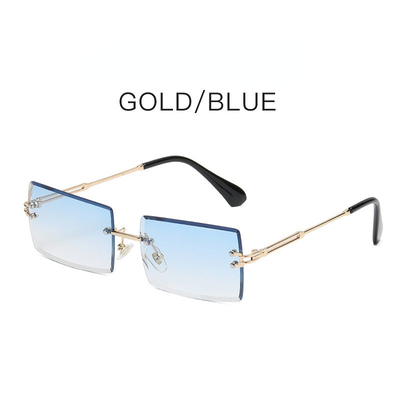 Carsine Rimless Cutaway Square Gradient Ocean Sunglasses blue
