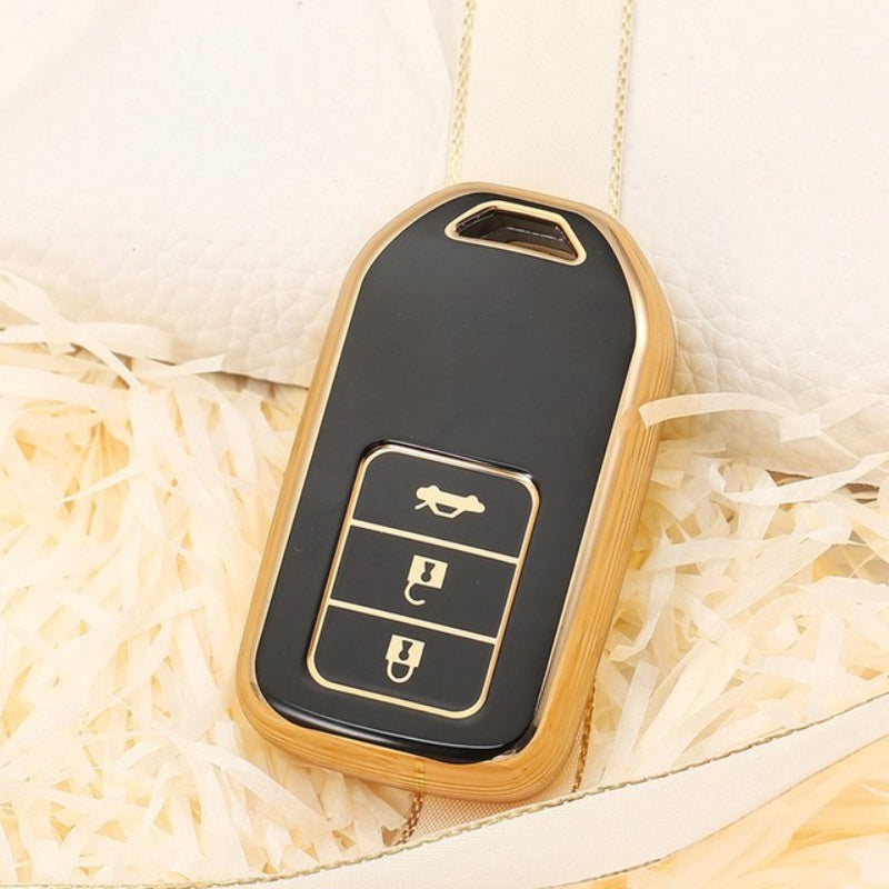 Carsine Honda Acura Car Key Case Golden Edge 3 Buttons / Black / Key case