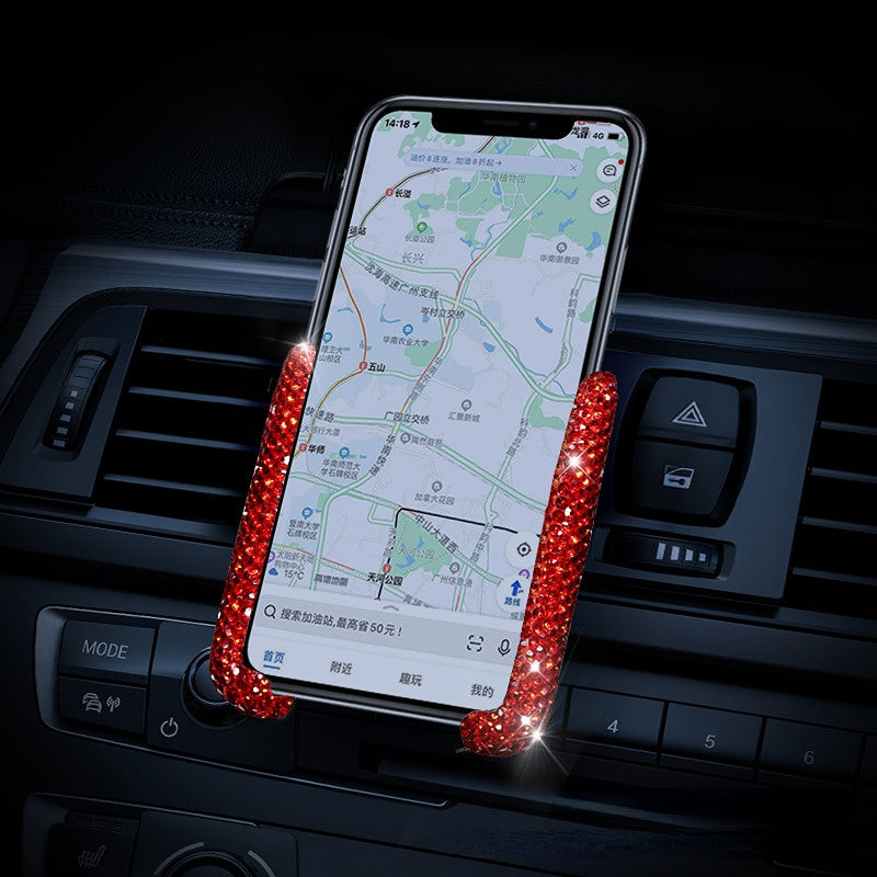 Carsine Rhinestone Car Phone Holder Inserted Or Adsorbed Red