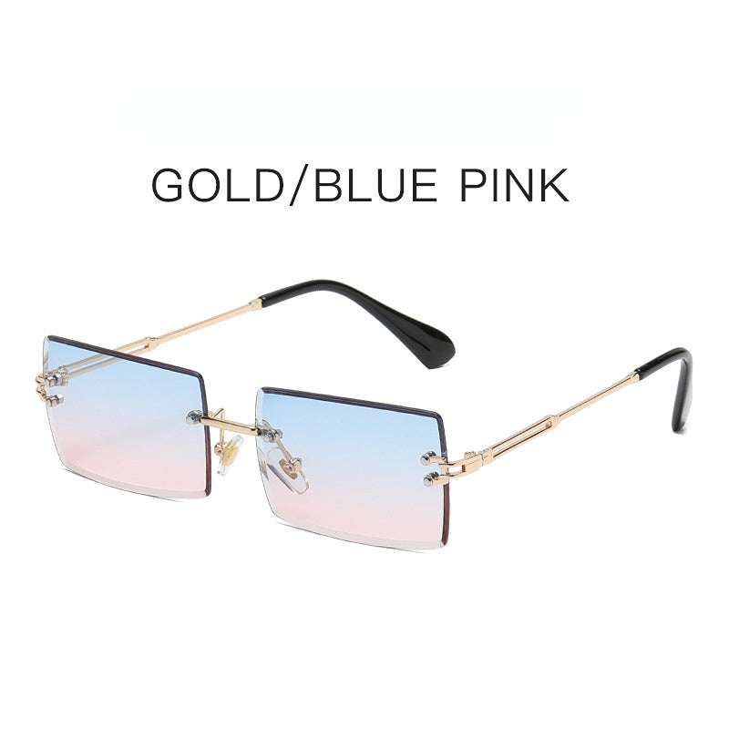 Carsine Rimless Cutaway Square Gradient Ocean Sunglasses blue pink