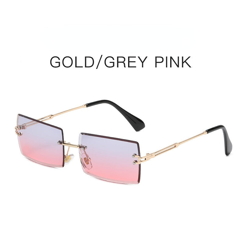 Carsine Rimless Cutaway Square Gradient Ocean Sunglasses grey pink
