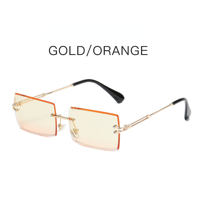 Carsine Rimless Cutaway Square Gradient Ocean Sunglasses orange