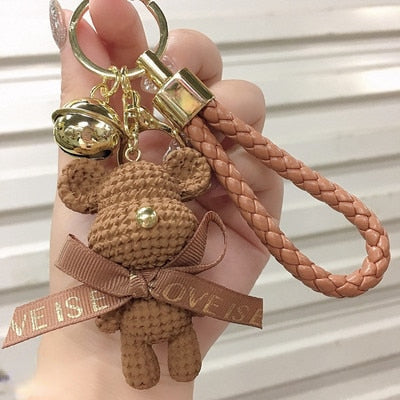 Carsine Braided Bear Keychain Pendant Khaki bear