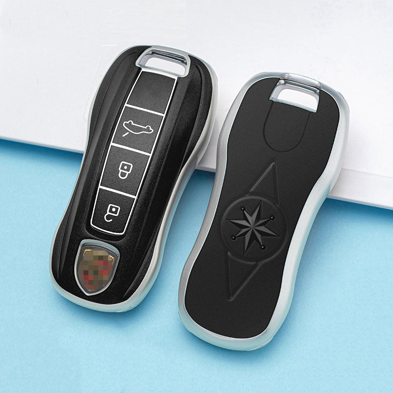 Carsine Porsche Car Key Case Silver Edge 3 Buttons / Black / Key case