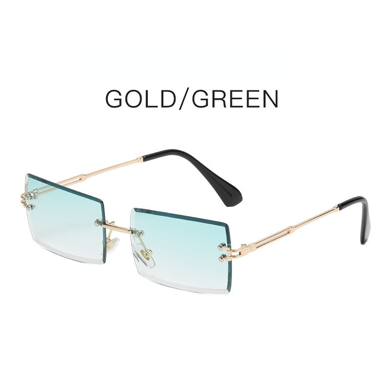 Carsine Rimless Cutaway Square Gradient Ocean Sunglasses green