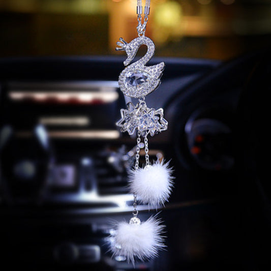 Carsine Car rearview mirror pendant crystal swan White