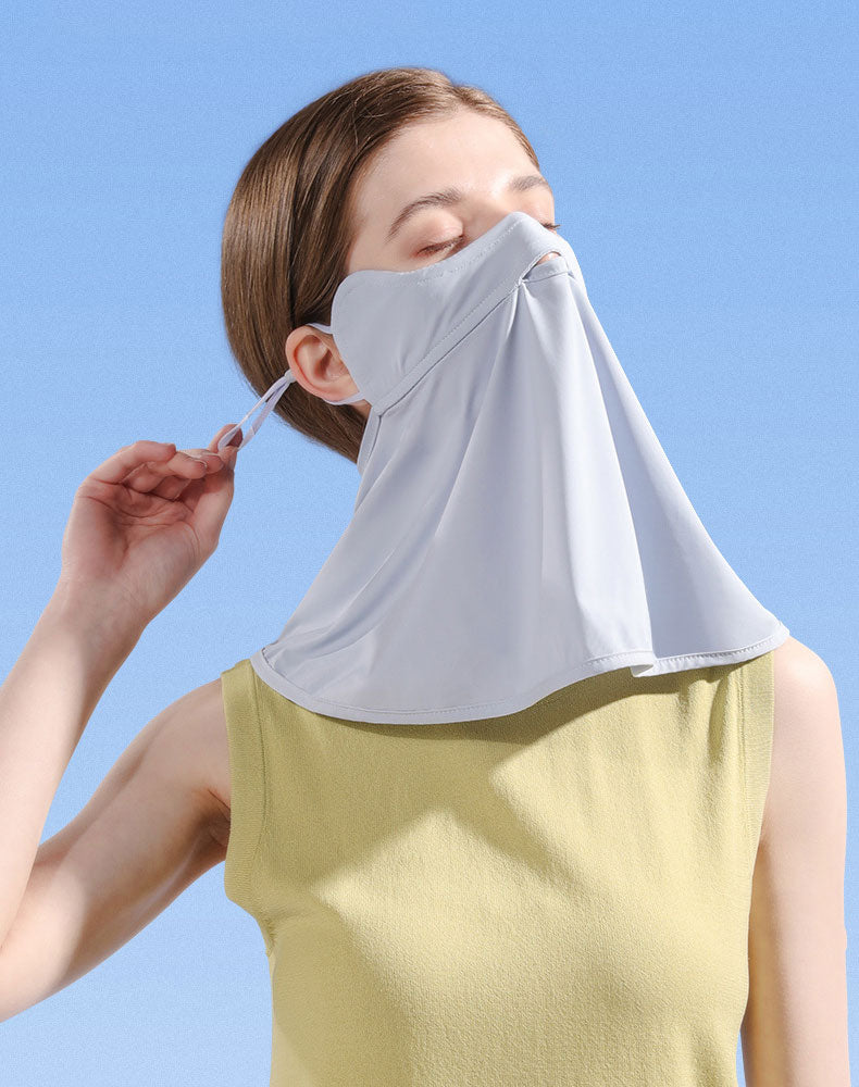 Carsine Summer Ice Silk Sunscreen Mask Women's Neck Protection UV UPF 50+ Grey