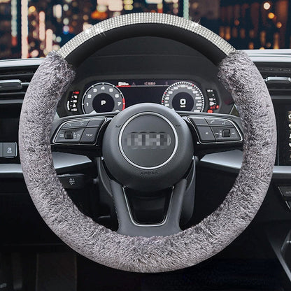 Carsine Rhinestone Plush Steering Wheel Cover