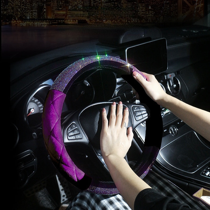 Carsine Rhinestone Plush Steering Wheel Cover Purple / 14.96 in / 38cm