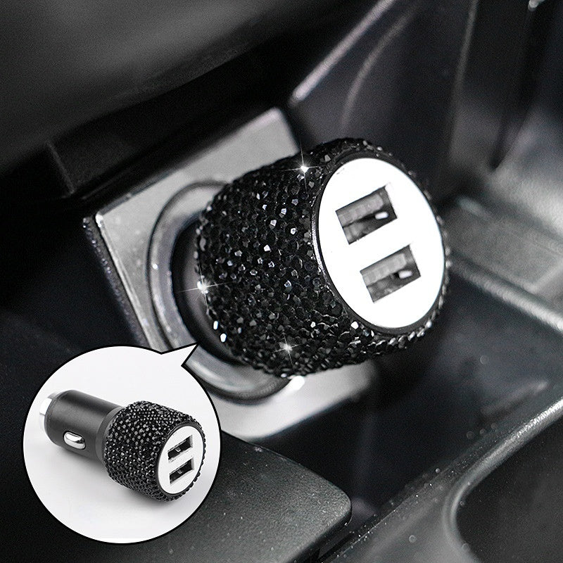 Carsine Rhinestone car safety hammer USB charging head Black