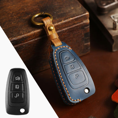 Ford EcoSport Focus Leather Car Key Cover 3 Button