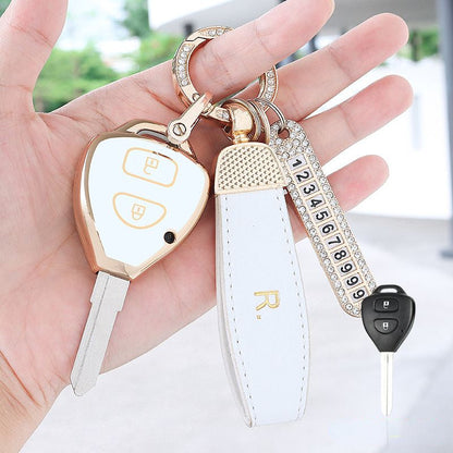 Carsine Toyota Car Key Case Golden Edge A / White / Key case + R chain