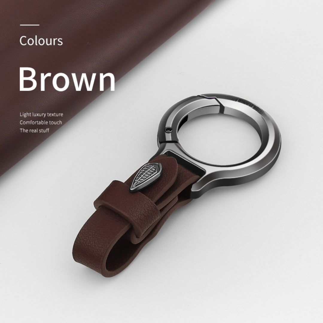 Top layer cowhide zinc alloy keychain