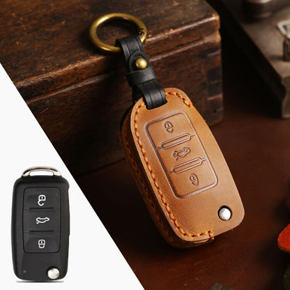 Volkswagen Magotan Lavida Folding Leather Car Key Cover 3 Button