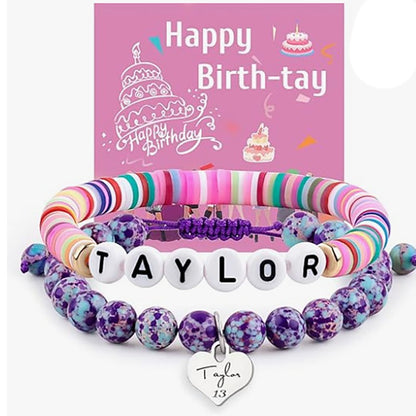 Carsine Taylor Birthday Gifts Bracelets Taylor Merch Taylor Bracelet and Birthday Card are the Best Birthday Gifts for Girls Women wife Daughter Purple