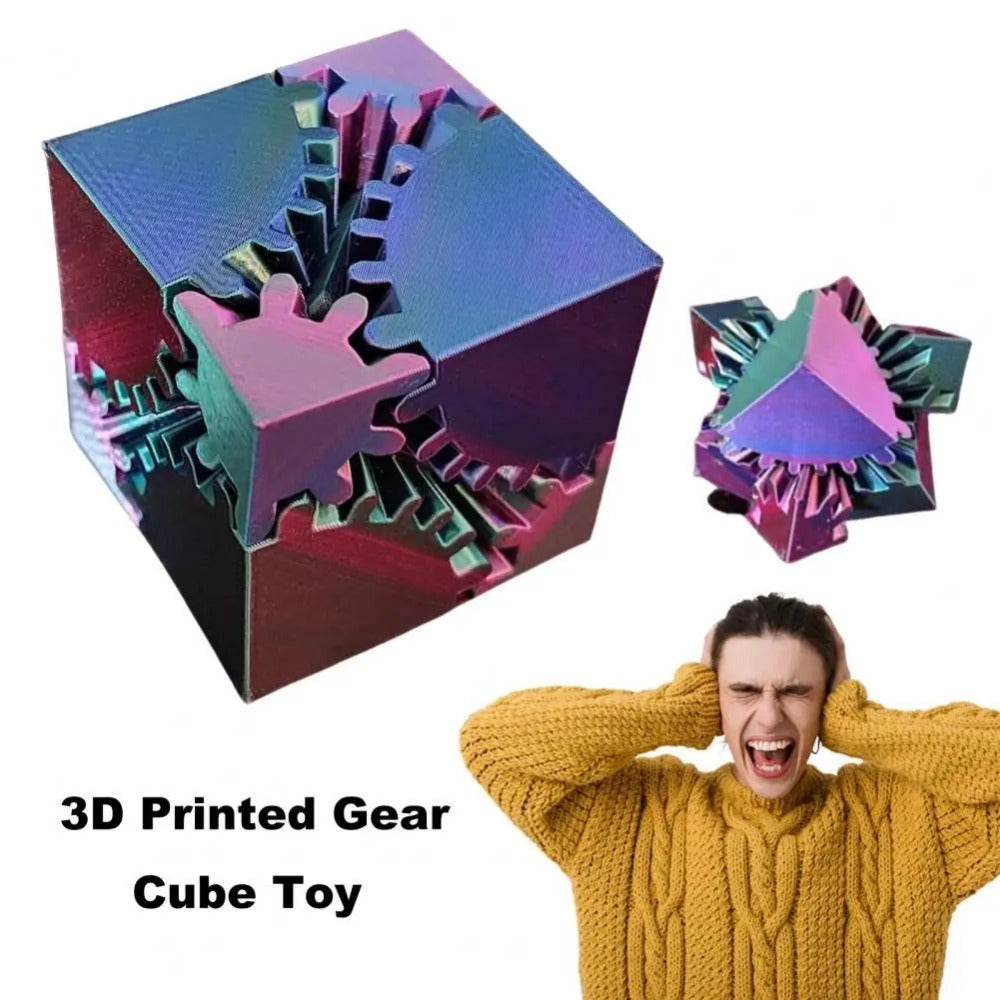 Gear Cube Fidget Toy 3D Printed Gear Cube Spin Toy Stress Cube Gear Toy for Stress and Anxiety Relief