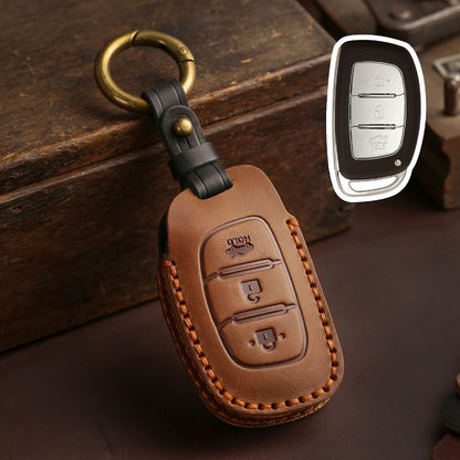 Hyundai Elantra IX25 Festa IX35 Verna Leather Car Key Cover 3 Button