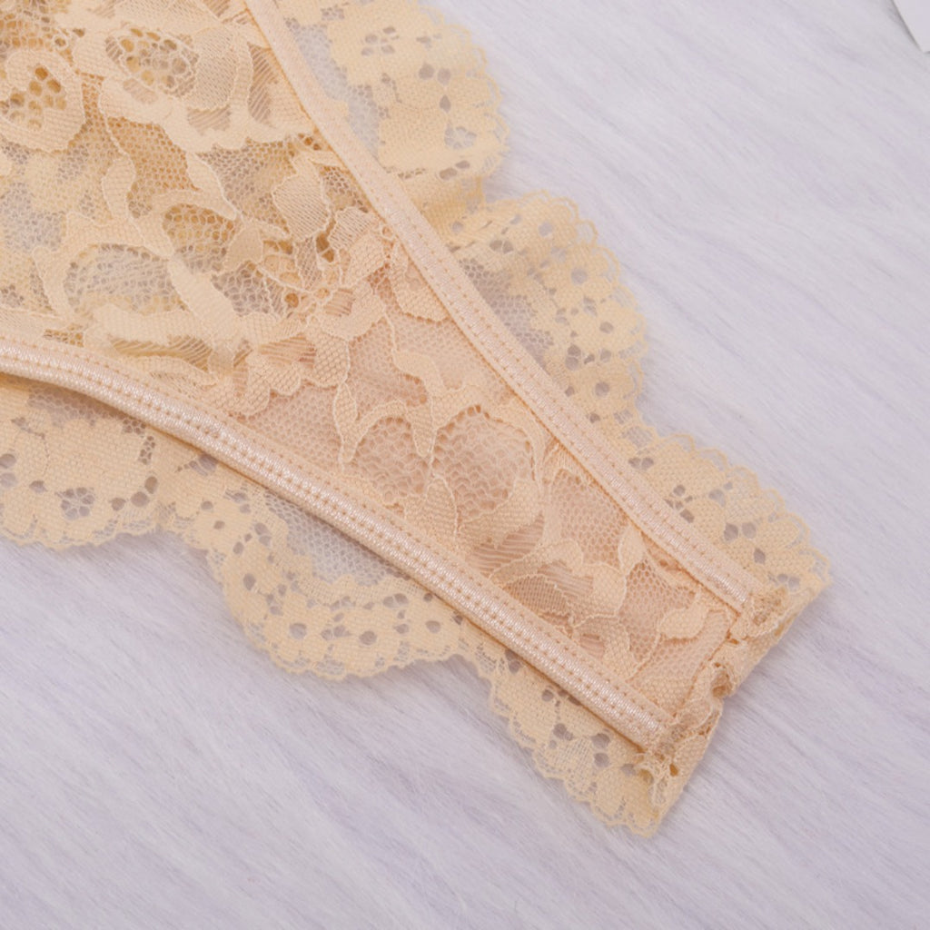 Gold Lace suspenders gathered sexy lingerie 2 Pcs set
