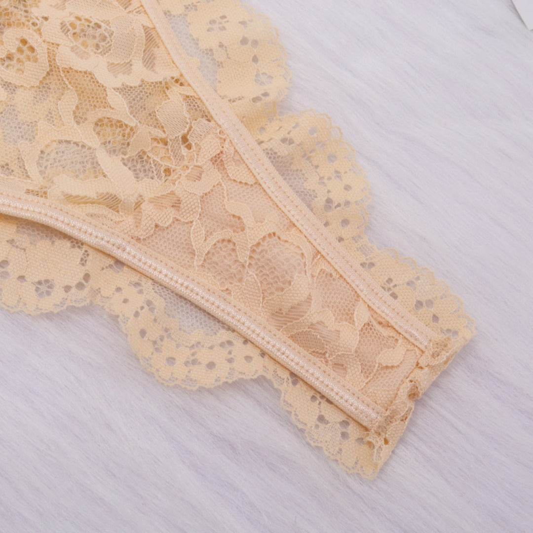 Gold Lace suspenders gathered sexy lingerie 2 Pcs set