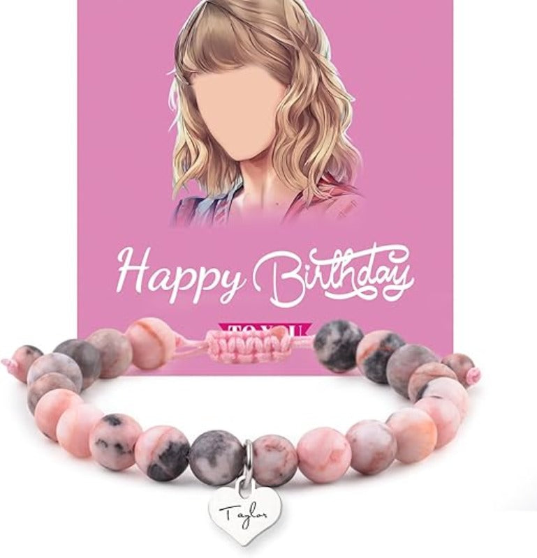 Carsine Taylor Birthday Gifts Bracelets Taylor Merch Bracelet Birthday Card Gifts for Girls Women wife Daughter Granddaughter Bestie Sister Pink