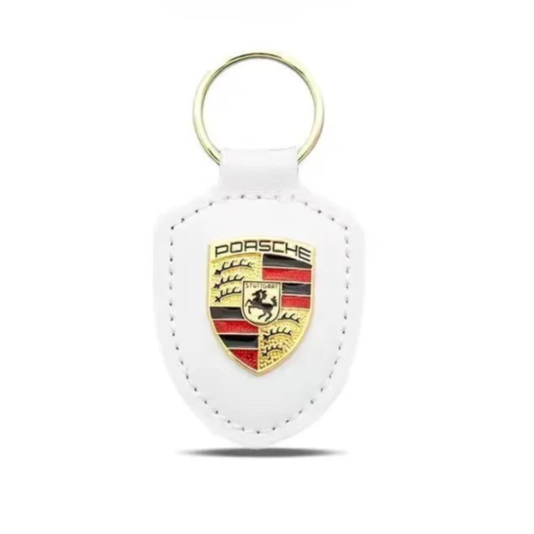 Schlüsselanhänger aus echtem Leder mit Porsche-Wappen