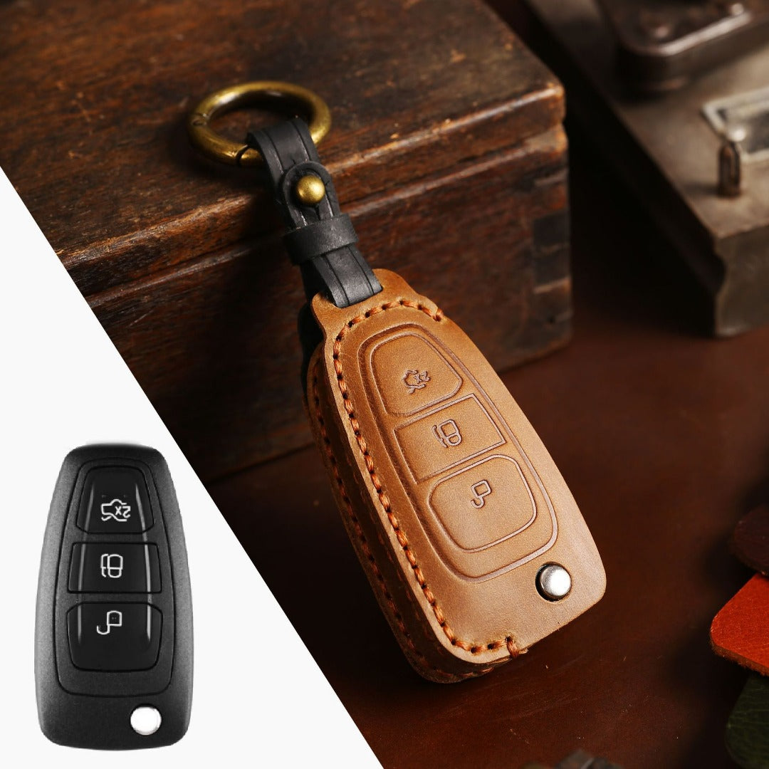 Ford EcoSport Focus Leather Car Key Cover 3 Button