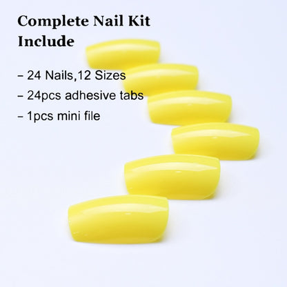 Carsine 24 Pcs Yellow Acrylic Fake Nails Press On