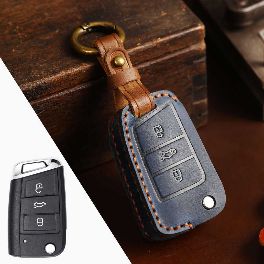 Volkswagen Magotan Lavida Folding Leather Car Key Cover 3 Button