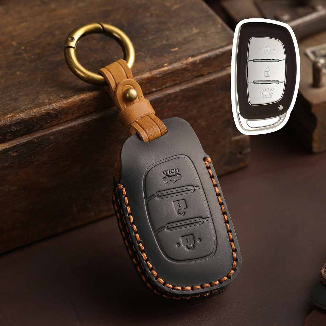 Hyundai Elantra IX25 Festa IX35 Verna Leather Car Key Cover 3 Button