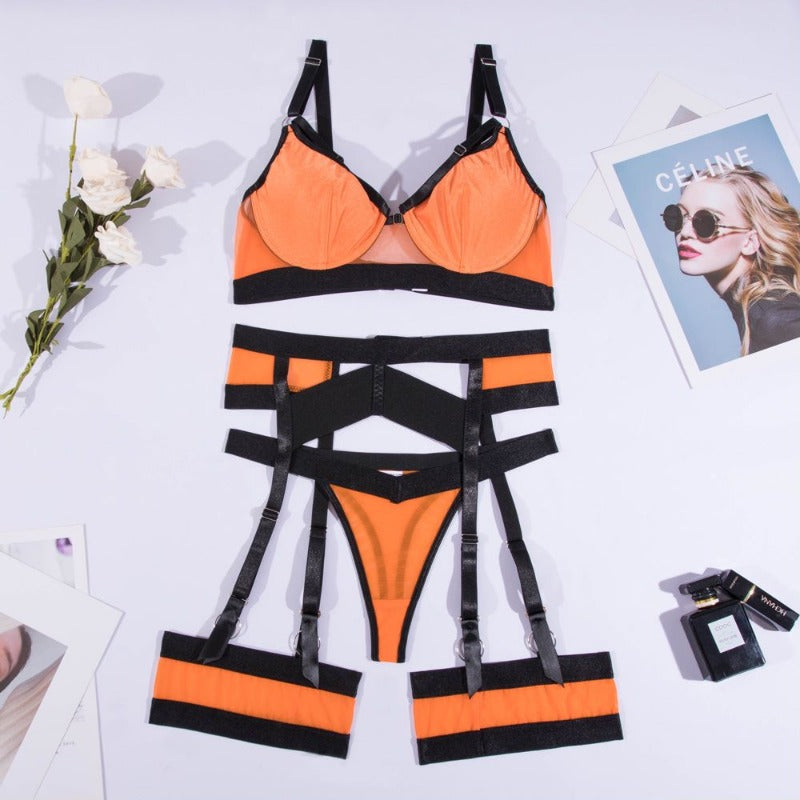 Orange und schwarz sexy Damen Unterwäsche Strapse