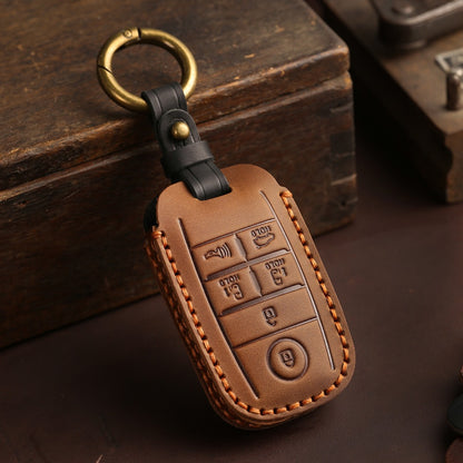 Kia Carnival MPV Leather Car Key Cover 6 Button