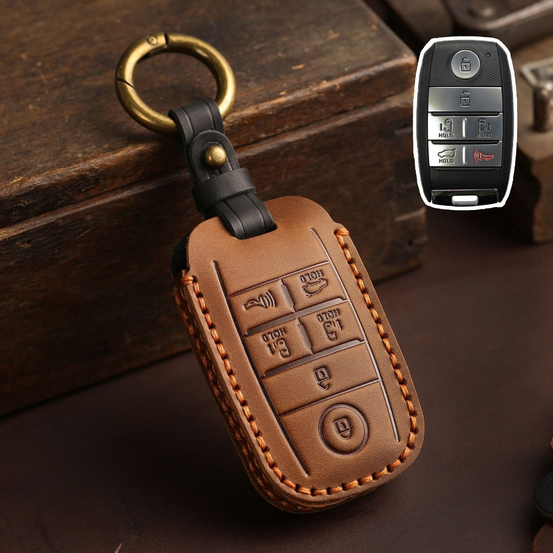 Kia Carnival MPV Leather Car Key Cover 6 Button