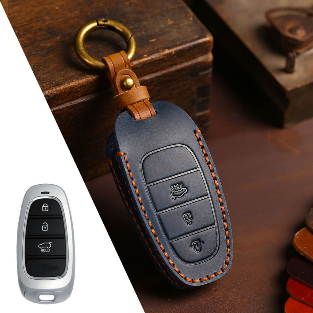 Carsine Hyundai STARIA SONATA Leather Car Key Cover 3,4,5,7 Button Blue / 3 Button