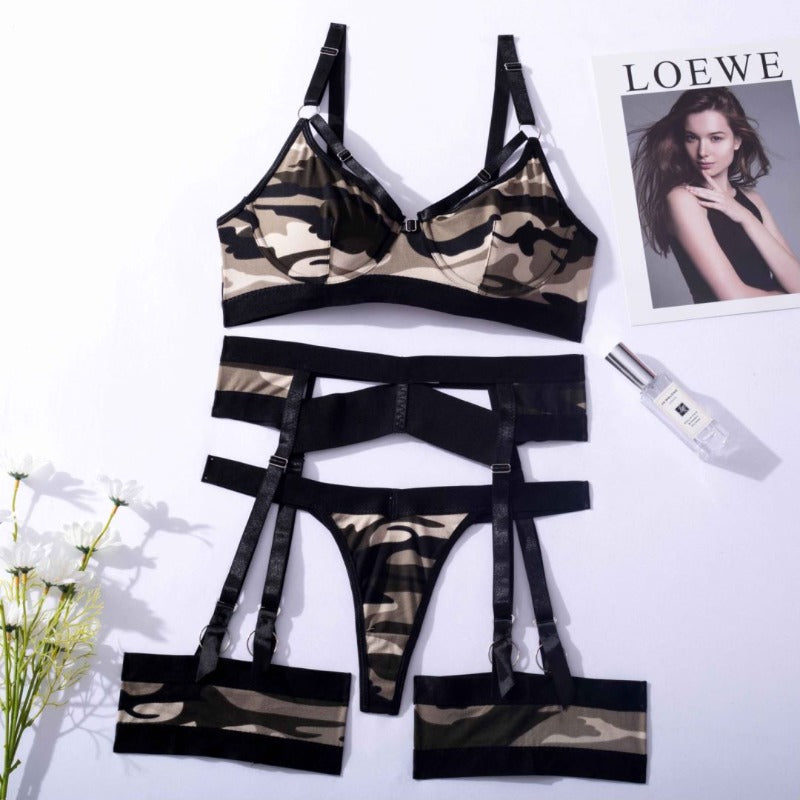 Camouflage Sexy Garter Thong Set | Enhance Curves, Soft Fabric Carsine Camouflage Sexy Garter Thong Set | Enhance Curves, Soft Fabric Carsine